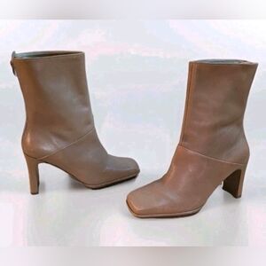 Vintage Amanda Smith All Leather Tan Boots Y2K Zip Up Square Toe 5.5M